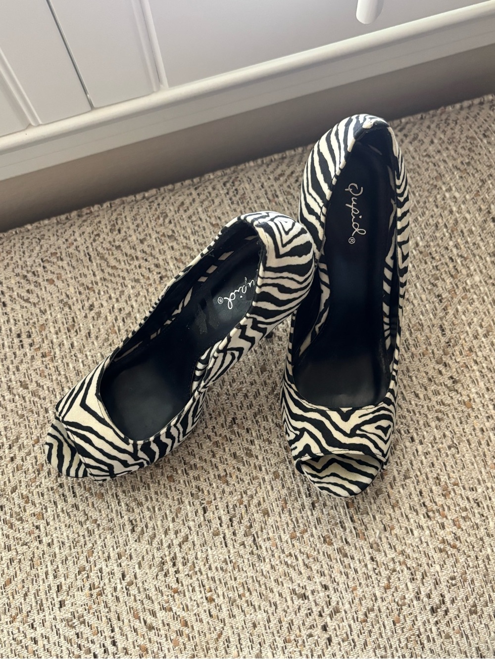 Qupid Zebra-Print Peep Toe Pumps - Black & White